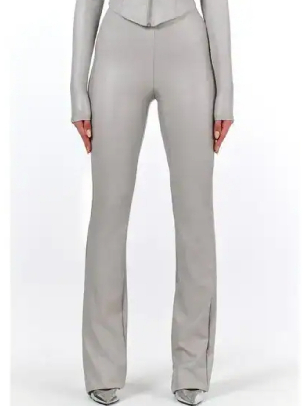 NWT Naked Wardrobe Light Grey Faux Leather Bootcut Pants Small